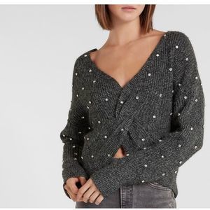 Express Embellished Rhinestone Twist Reversible Sweater